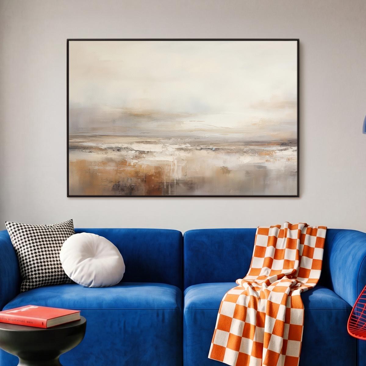 LEINWAND Bilder mit Rahmen - Kunst - Industriell - Grau - Braun - Abstrakt - 90x60 - Sandfarben, Textil (90/60cm) - MuchoWow