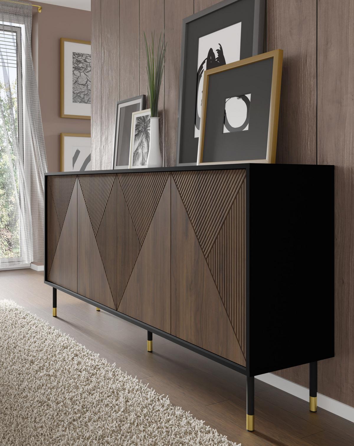 KOMMODE Schwarz, Catania Eiche 180/89/40 - Schwarz, Holzwerkstoff (180/89/40cm) - RAUMHIRSCH FURNITURE