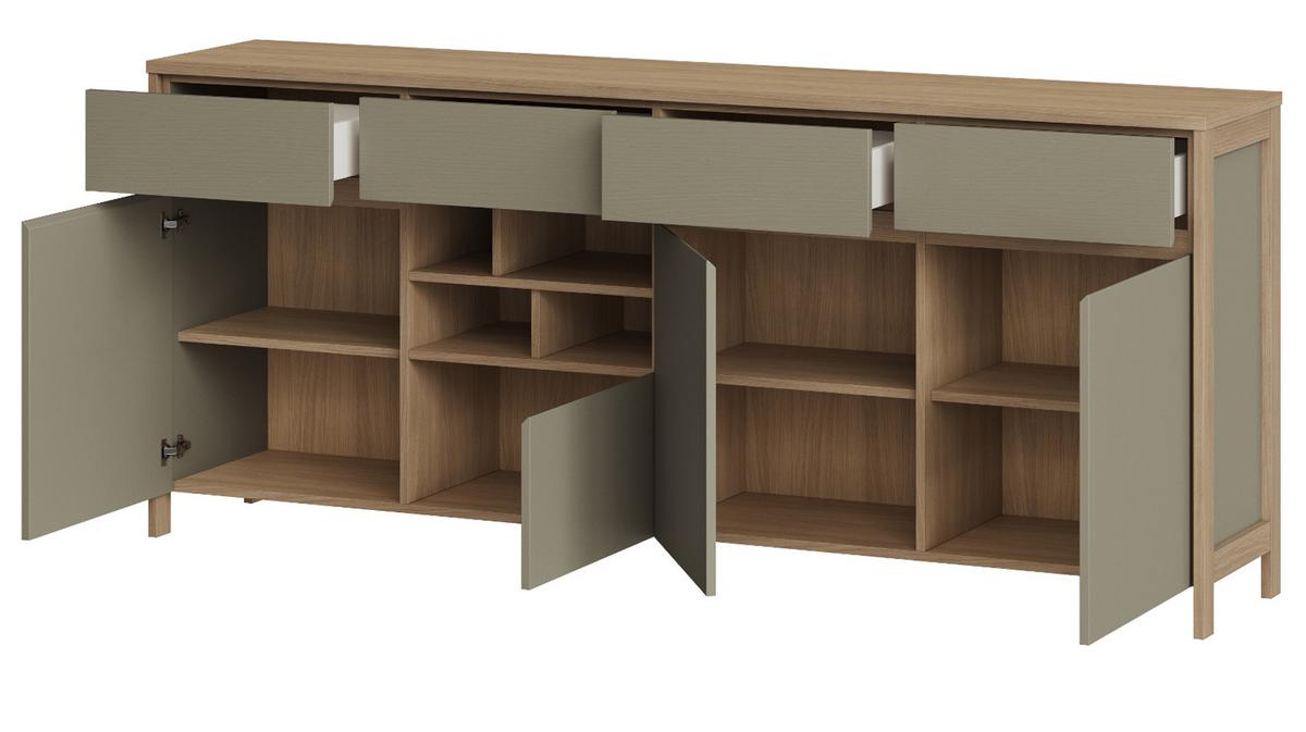SIDEBOARD Salbei grün, Eiche, Kommode skandinavisch 193 cm, Soft-Close - Salbeigrün/Eichefarben, Holzwerkstoff (193/85/39cm) - Furn.Design