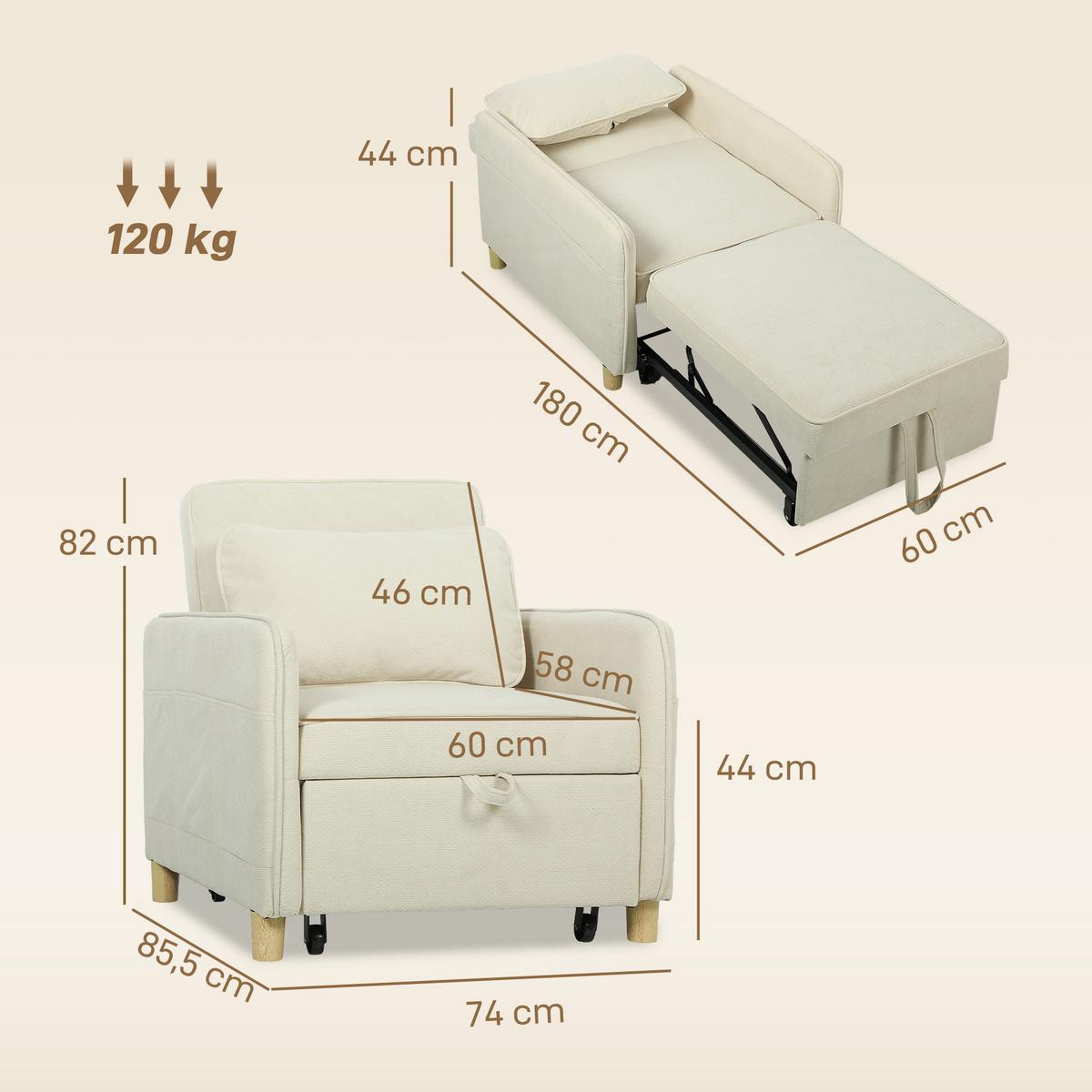 SCHLAFSESSEL Polyester Beige - Beige, Kunststoff/Textil (74/82/85.5cm) - HOMCOM
