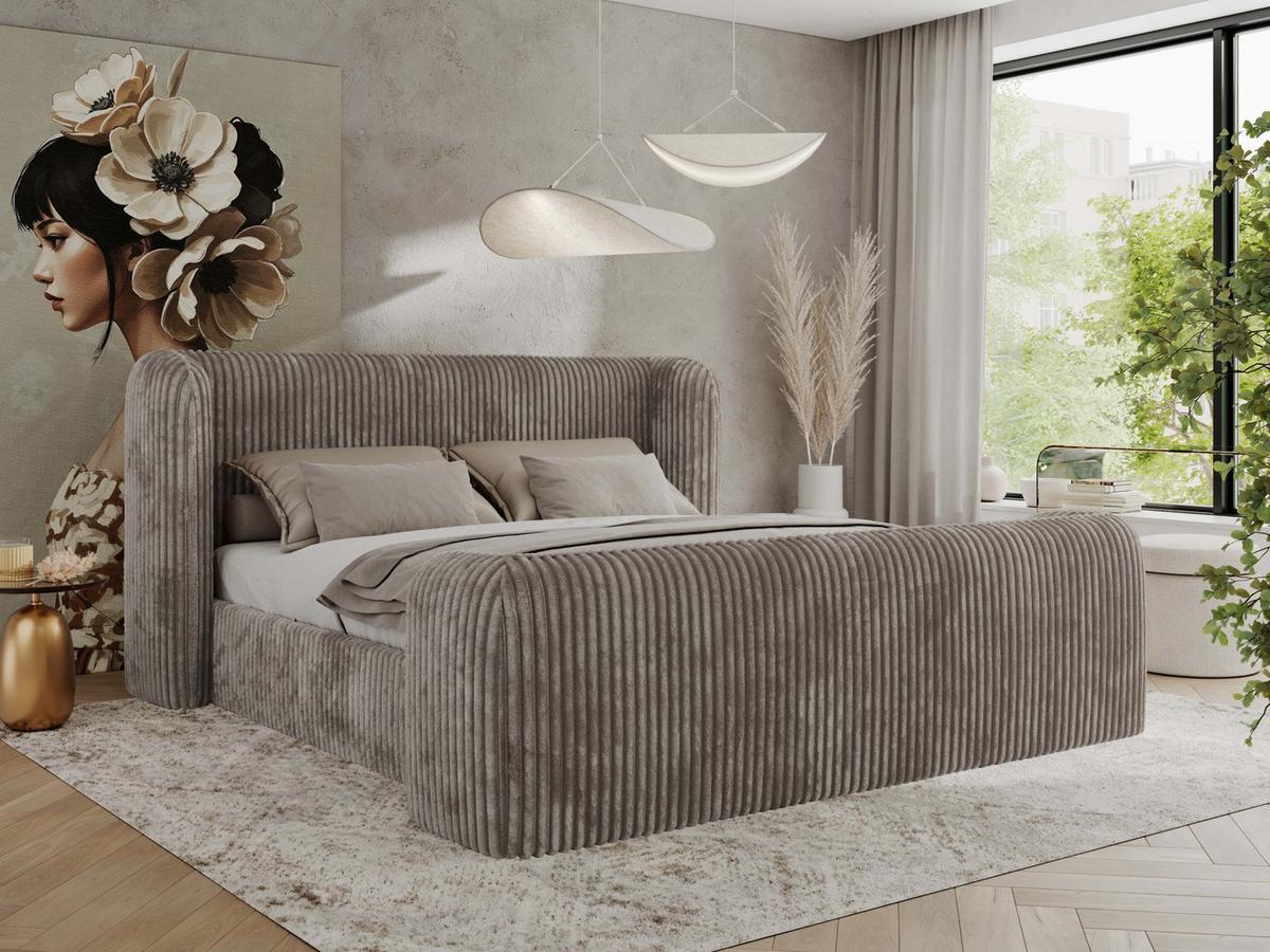 POLSTERBETT EMORA CLASSIC DUO 140/200 - Hellbraun Cord - Multipocket-Matratze - Hellbraun, Textil (140/200cm) - MKS