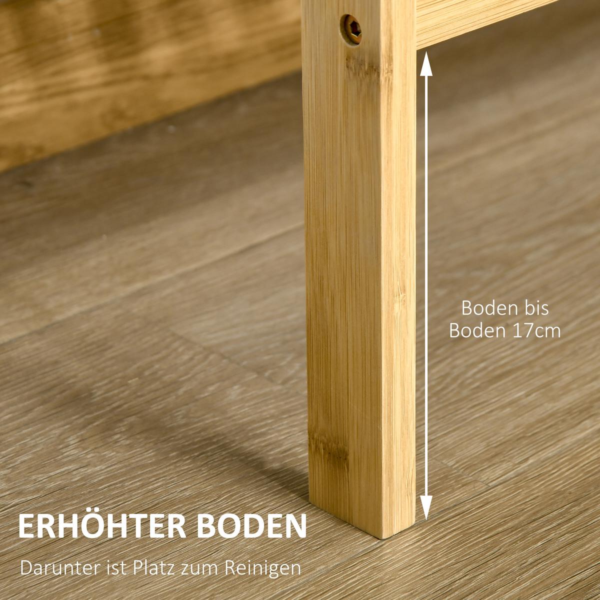 BADREGAL Standregal mit 3 Ebenen, Bambusregal, Küchenregal, für Bad, Küche - Naturfarben, Naturmaterialien (33/80/62cm) - HOMCOM