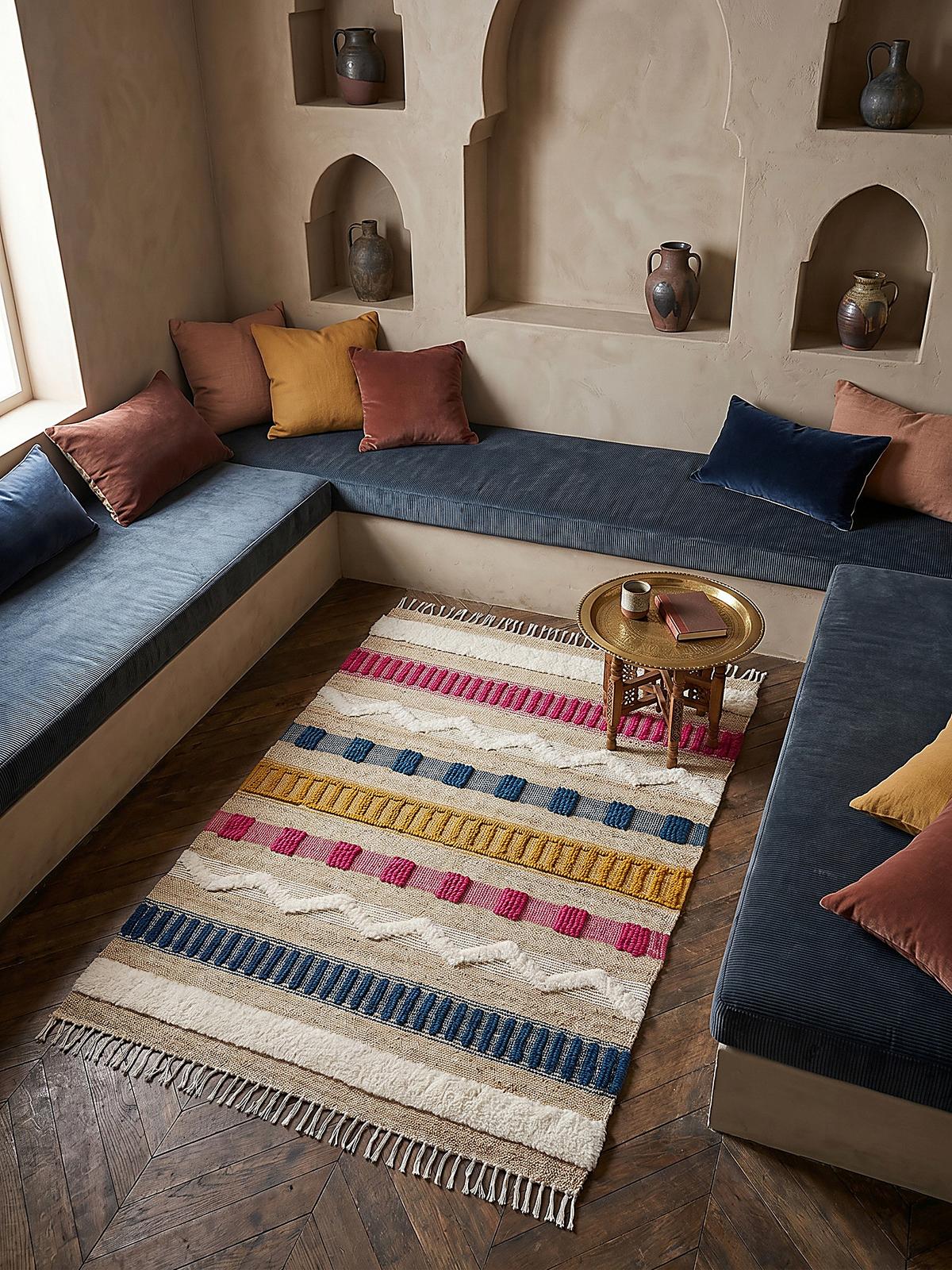 JUTETEPPICH handgewebt mit Fransen WHARFE, im Ethno-Stil, Bunt, 160 x 230 cm - Multicolor, Textil (230/160cm) - KADIMA DESIGN