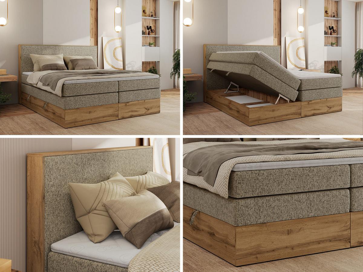 BOXBETT WOOD CLASSIC KING 200/200 - Dunkelbeige Strukture - H3 - Cappuccino, Textil (200/200cm) - MKS