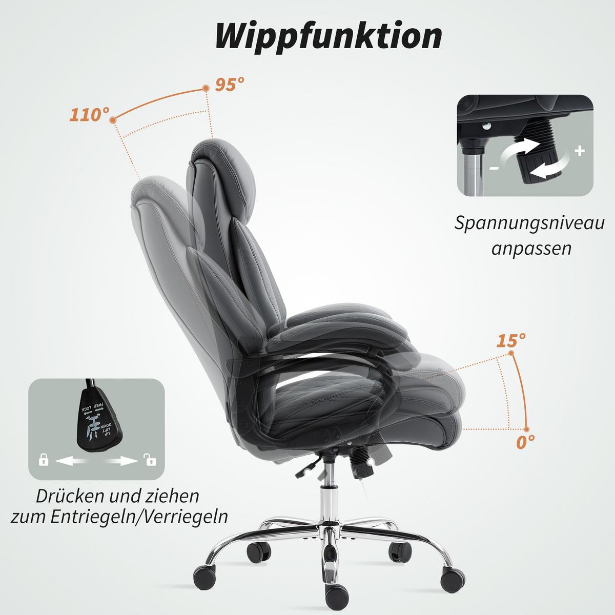 CHEFSESSEL aus PU-Leder Anthrazitgrau - Anthrazit, Leder (68/123/71cm) - HOMCOM