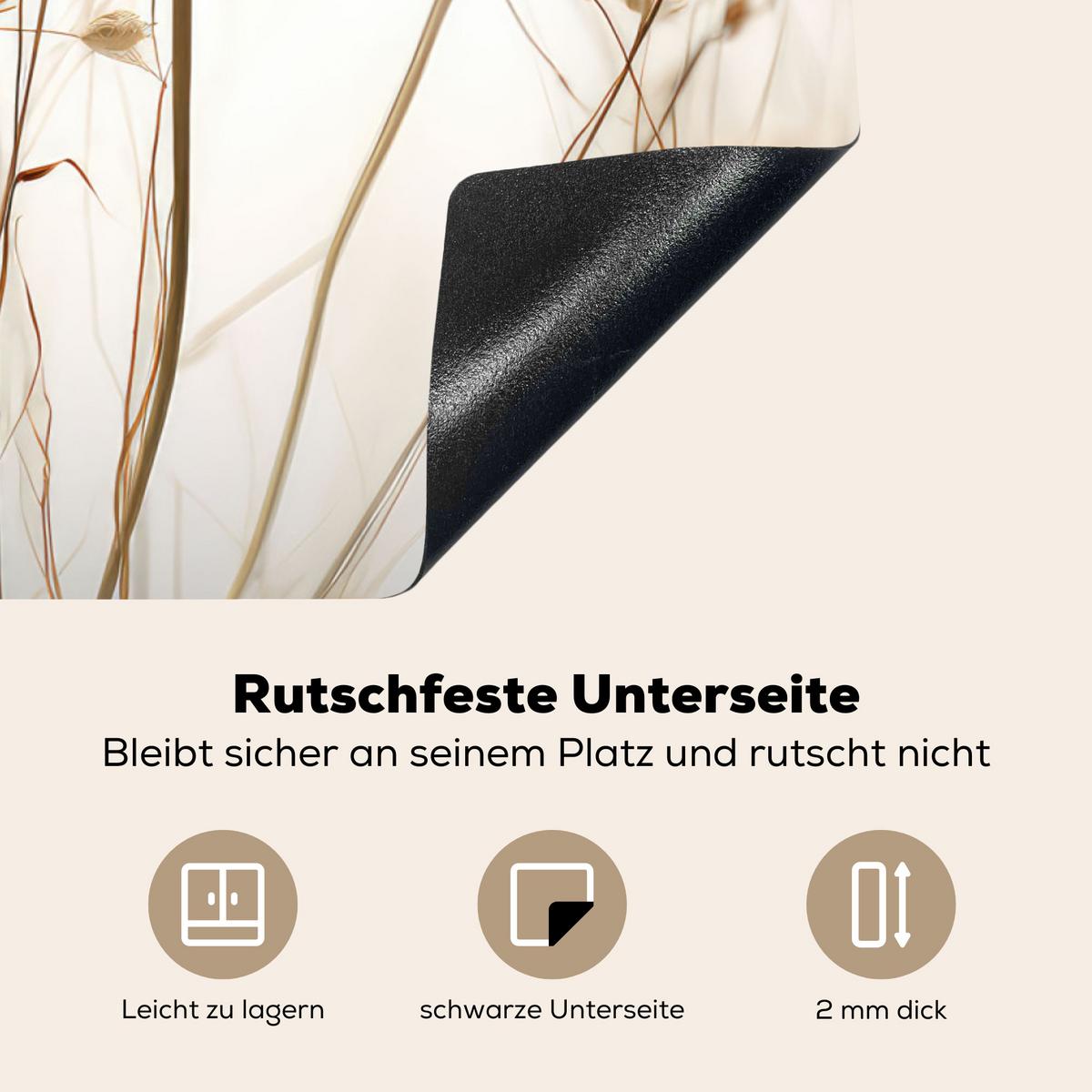 HERDABDECKPLATTE Blumen - Weiß - Sonnenlicht Induktionsschutz 80x52.2 cm - Ecru, Kunststoff (80.2/52.2/0.2cm) - MuchoWow