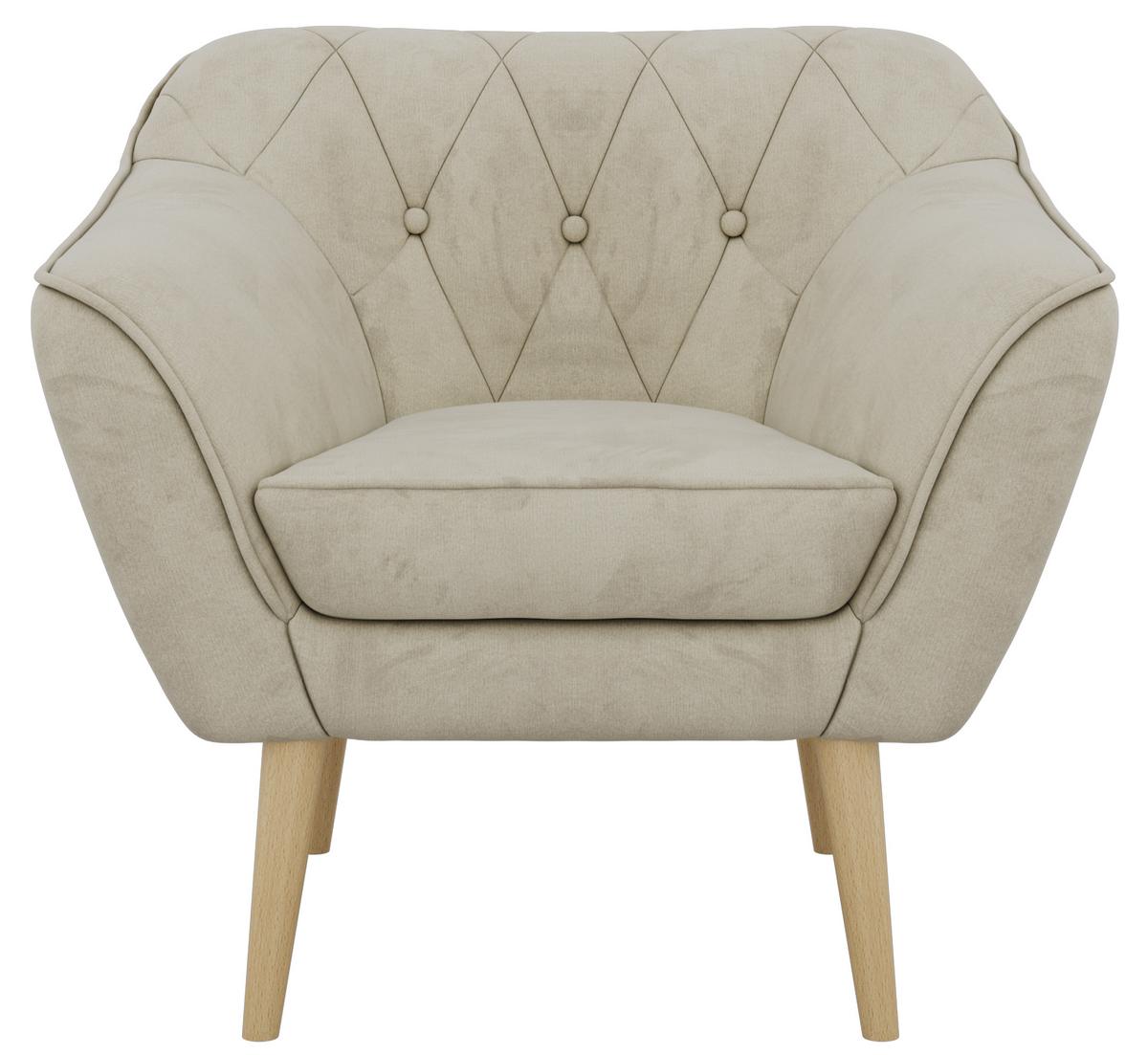 SESSEL PIRS - Beige Velvet - Holzbeine - Beige/Buchefarben, Holzwerkstoff/Textil (80/75/74cm) - MKS