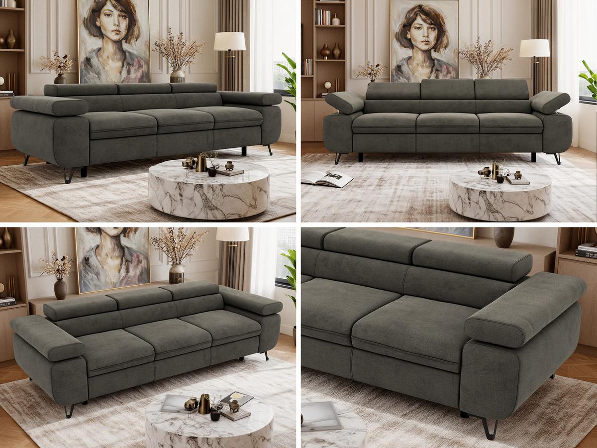 3-SITZER SOFA PETER - Dunkelgrau Velvet - Dunkelgrau/Schwarz, Textil/Metall (262/76/99cm) - MKS
