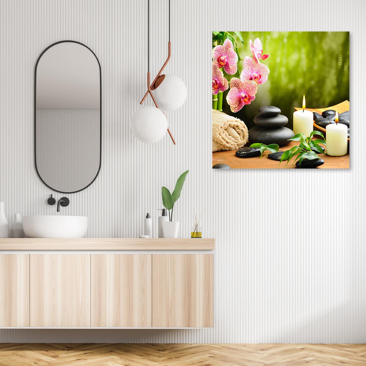WANDBILD orchideen kerzen zen steine - Multicolor, Textil (50/50cm) - Feeby