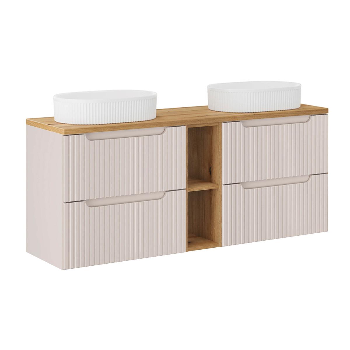DOPPELWASCHTISCH 140.4cm Riva Kaschmir und Holz - Beige, Holzwerkstoff (140.4/59/40cm) - Petits-meubles