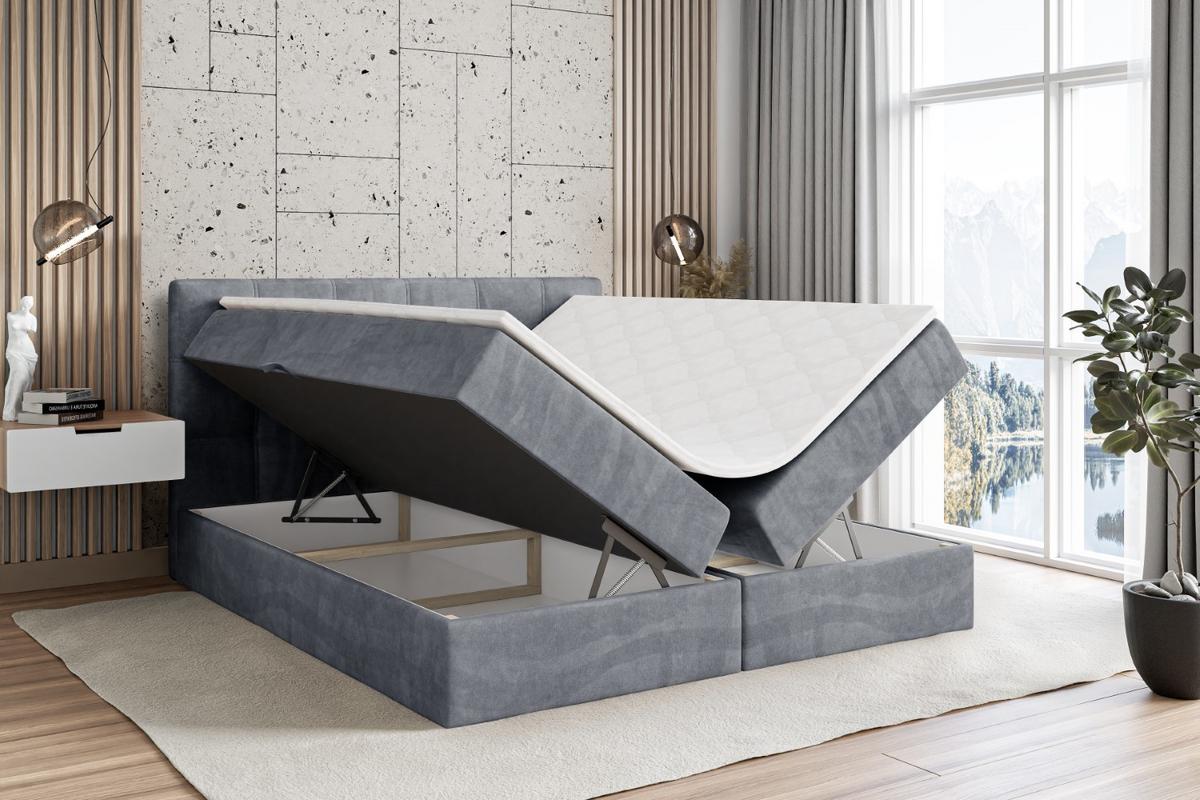 BOXBETT mit Matratze H4 und Lattenrost - MARCE - 120 x 200 cm - Grau - Hellgrau, Holzwerkstoff (120/200cm) - ALTDECOR