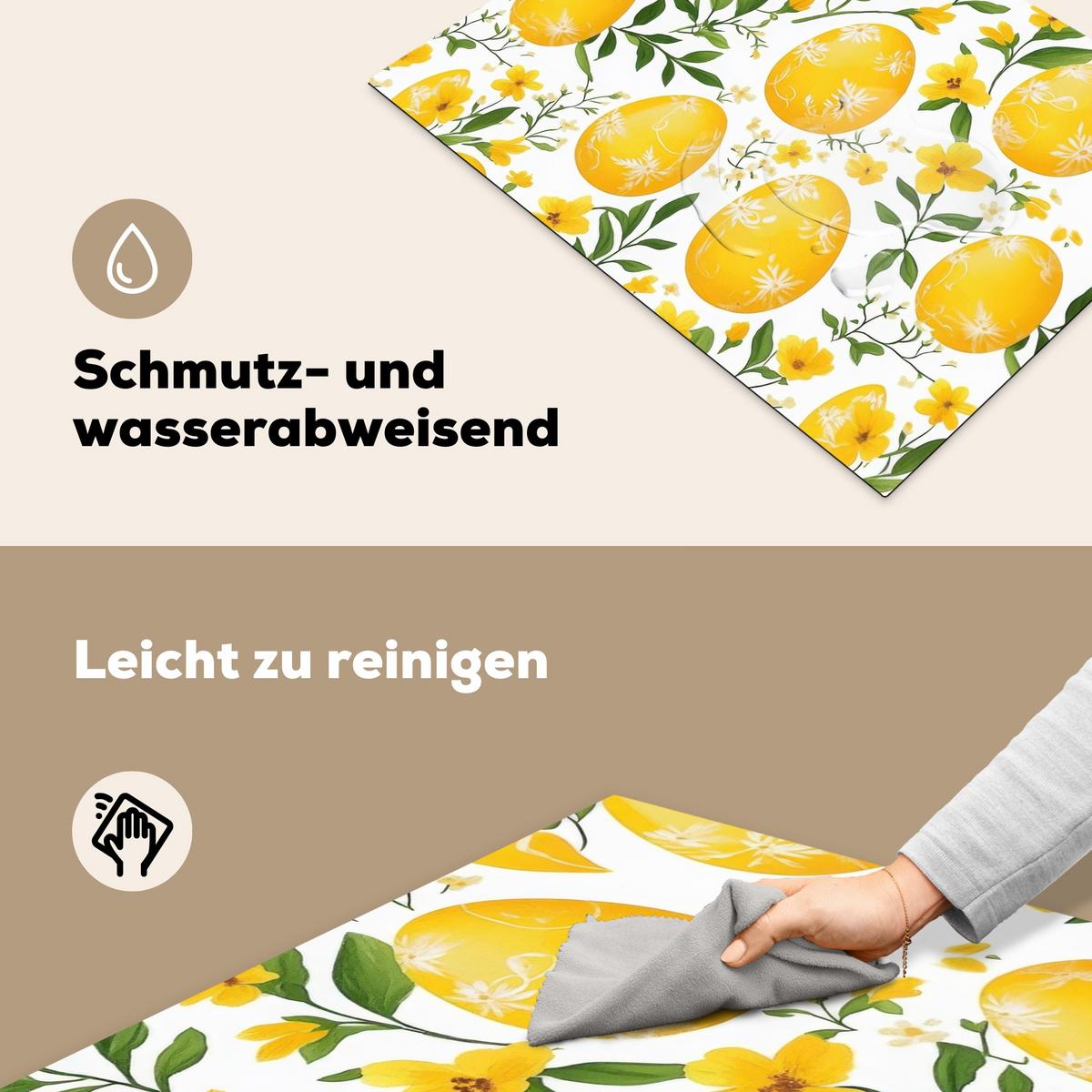 HERDABDECKPLATTE Blumen - Ostereier - Gelb Induktionsmatte 71x52 cm - Gelb, Kunststoff (71/52/0.2cm) - MuchoWow