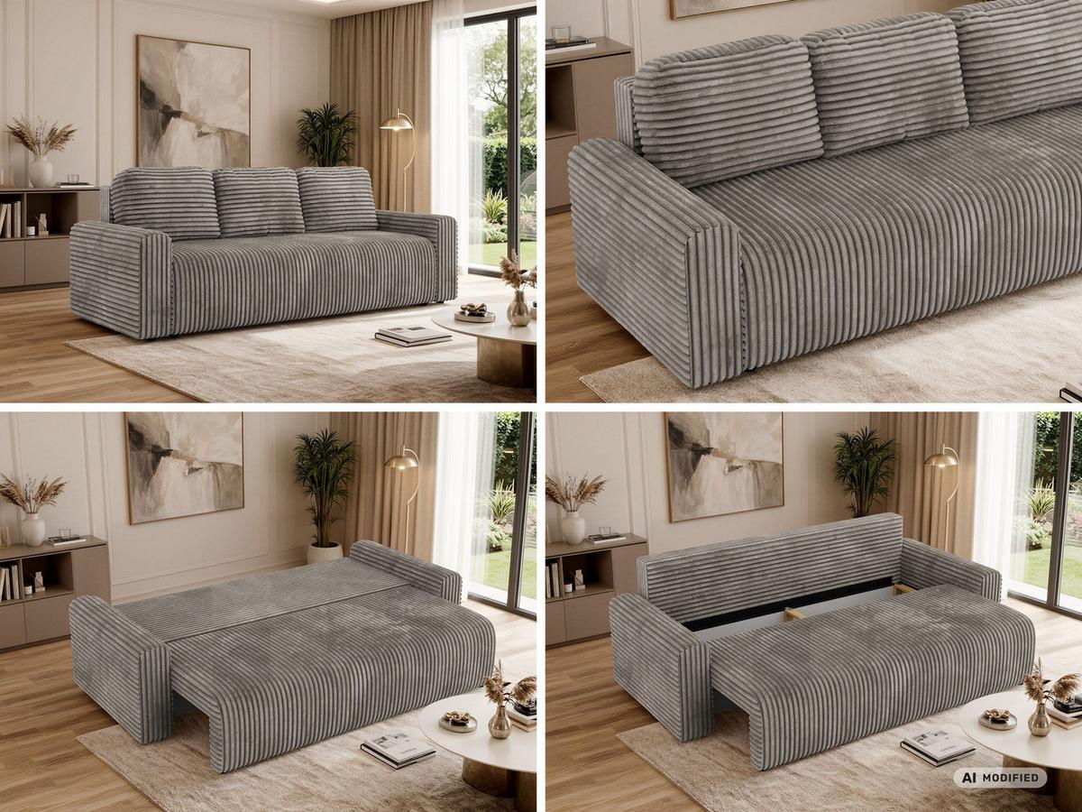 3-SITZER-SOFA NESSARO - Hellbraun Cord - Hellbraun/Schwarz, Kunststoff/Textil (243/92/90cm) - MKS