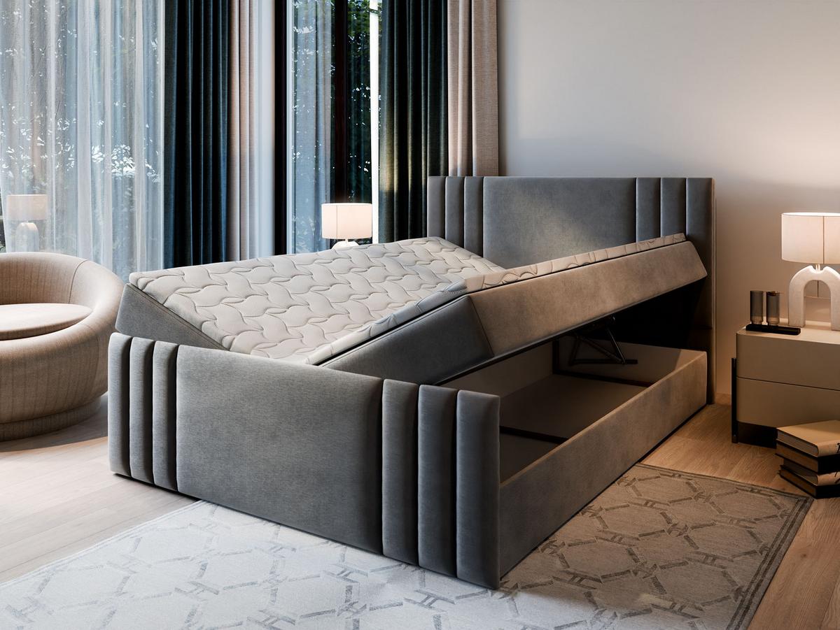 BOXBETT KANES 180x200 cm mit Matratze und Topper - Braun - Braun, Holz (180/200cm) - MASSENO