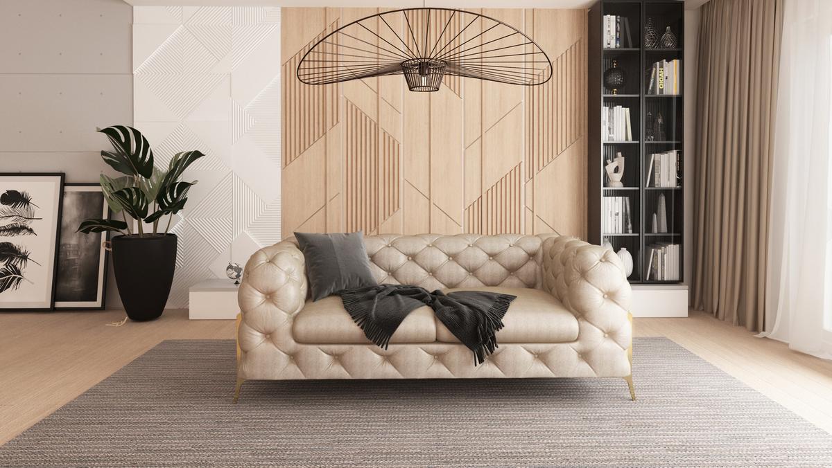 CHESTERFIELD-SOFA 2-Sitzer Vertex Beige Samt - Beige/Goldfarben, Holz/Textil (185/75/100cm) - S-Style Möbel
