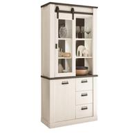 VITRINE weiß Pinie, anthrazit, Landhaus, Vitrinenschrank 93 x 201 cm - Anthrazit/Weiß, Holzwerkstoff/Metall (93/201/38cm) - Furn.Design