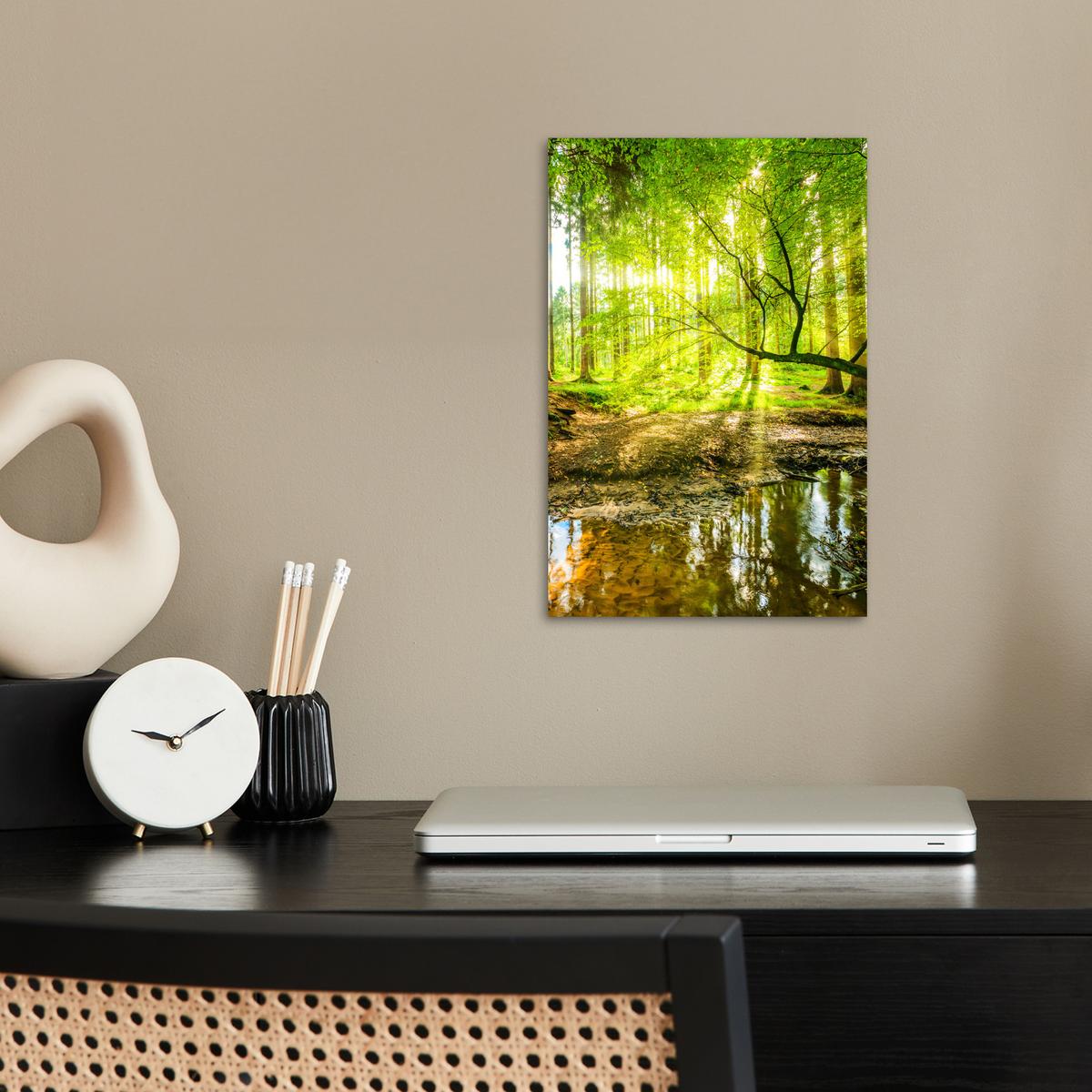 POSTER Wald - Landschaft - Wasser - Bäume - Sonne - Grün - Natur Room Decor 20x30 cm - Grün, Papier (20/30/0.1cm) - MuchoWow