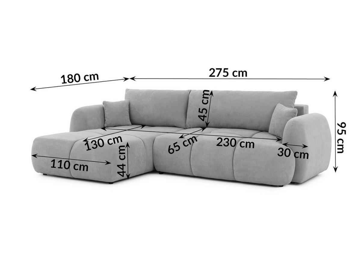 ECKSOFA Loretto aus natürlichem Grau Webstoff mit Schlaffunktion, Bettkasten und tiefen Steppungen in Bubble-Optik - Schwarz/Grau, Holz/Kunststoff (180/275cm) - S-Style