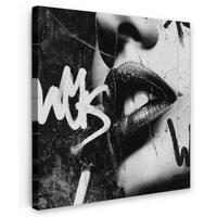 LEINWANDBILD Gesicht - Mund - Graffiti - Schwarz Deko Wohnzimmer 20x20 cm - Schwarz, Textil (20/20cm) - MuchoWow