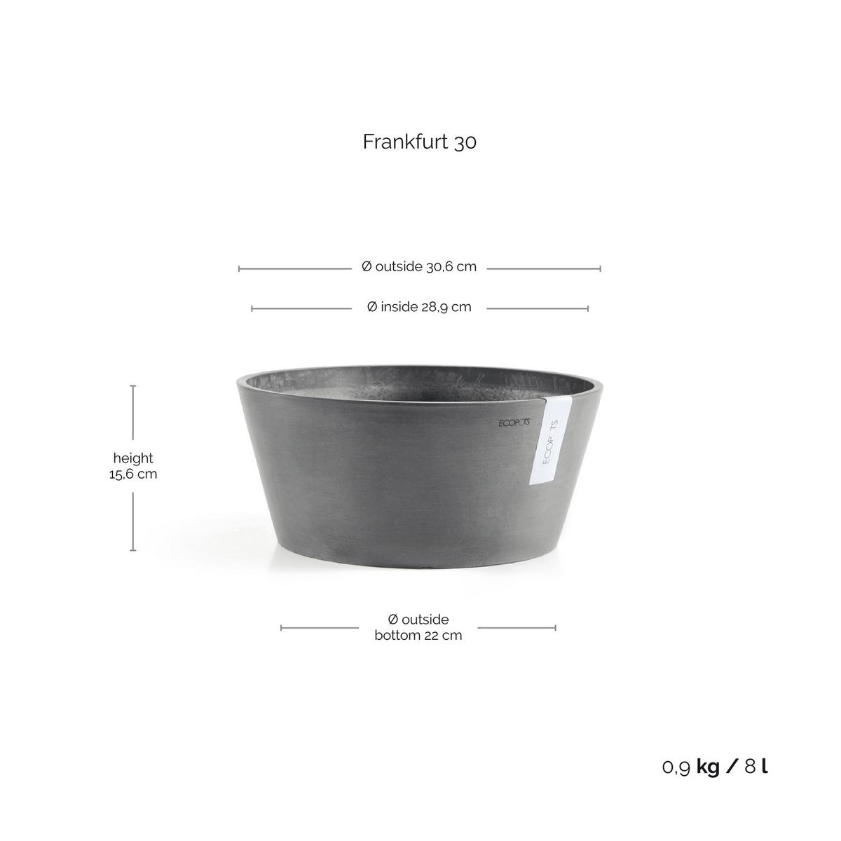 BLUMENTOPF Frankfurt 30,6/15,6 cm Grau - Grau, Kunststoff (30.6/15.6cm) - Ecopots