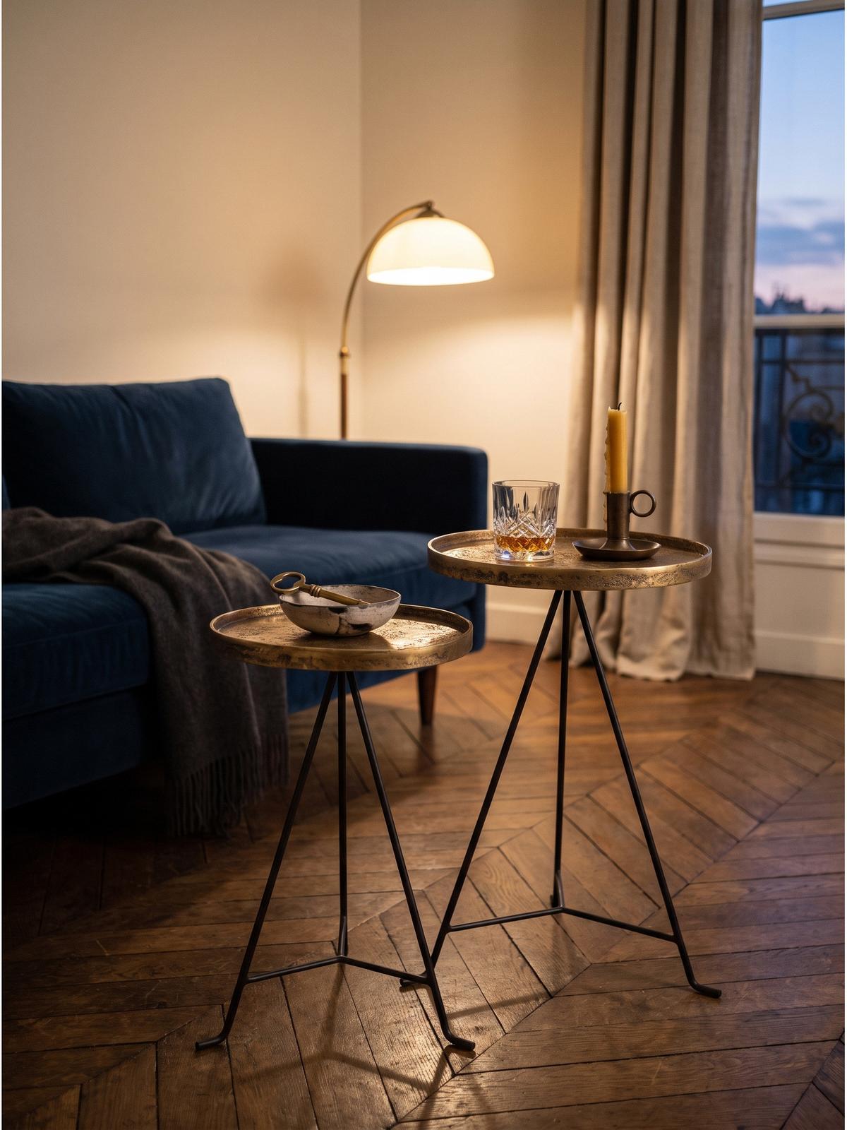 BEISTELLTISCHE 2er-Set IMOLA, Aluminium, Schwarz-Gold, Ø 38 x 62,5 cm - Goldfarben/Schwarz, Metall (38/38/62.5cm) - KADIMA DESIGN