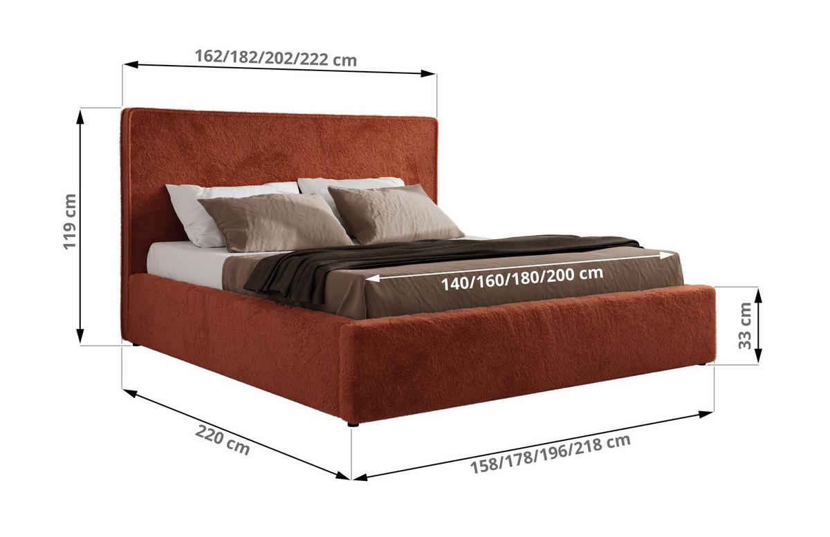 POLSTERBETT CORIVO CLASSIC 160/200 - Orange Plüsch - Multipocket-Matratze - Orange, Textil (160/200cm) - MKS