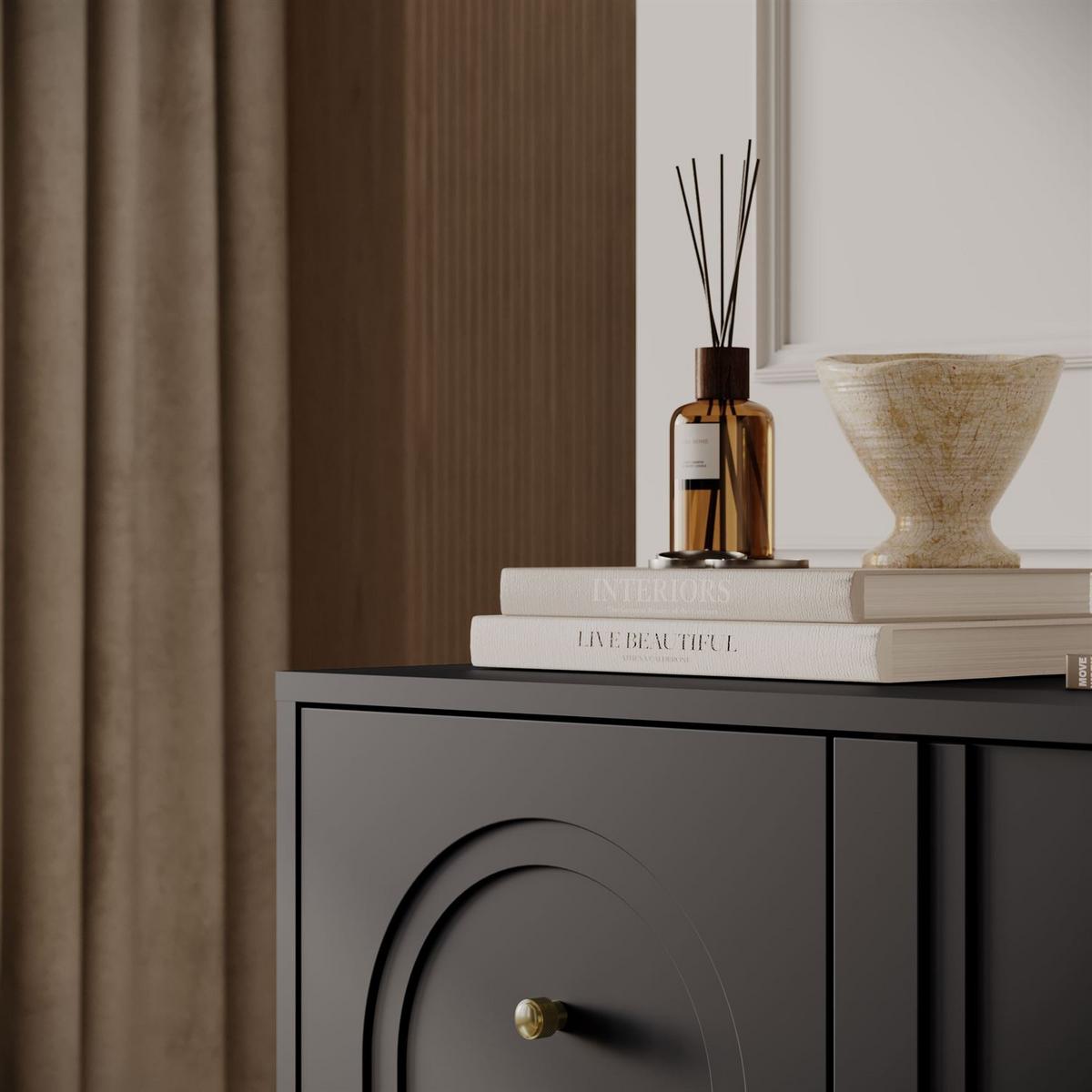 SIDEBOARDS LIBERTY 4D auf Holzbeinen schwarz - Schwarz, Holzwerkstoff (154/82/39cm) - Lookway