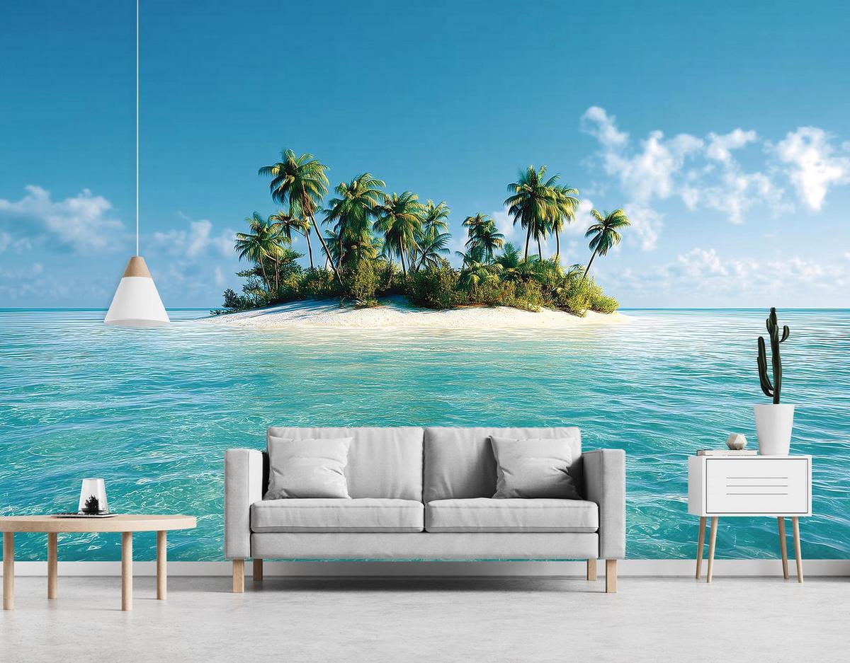 FOTOTAPETE Strand Insel Blau 300x210 cm - Multicolor, Papier (300/210cm) - Wallarena