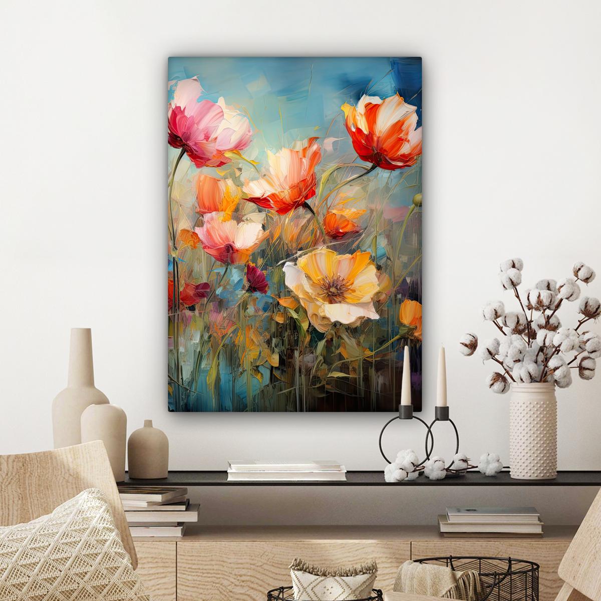 LEINWANDBILD Blumen - Aquarell - Kunst - Botanisch - Natur Wandbild Wohnzimmer 60x80 cm - Orange, Textil (60/80cm) - MuchoWow