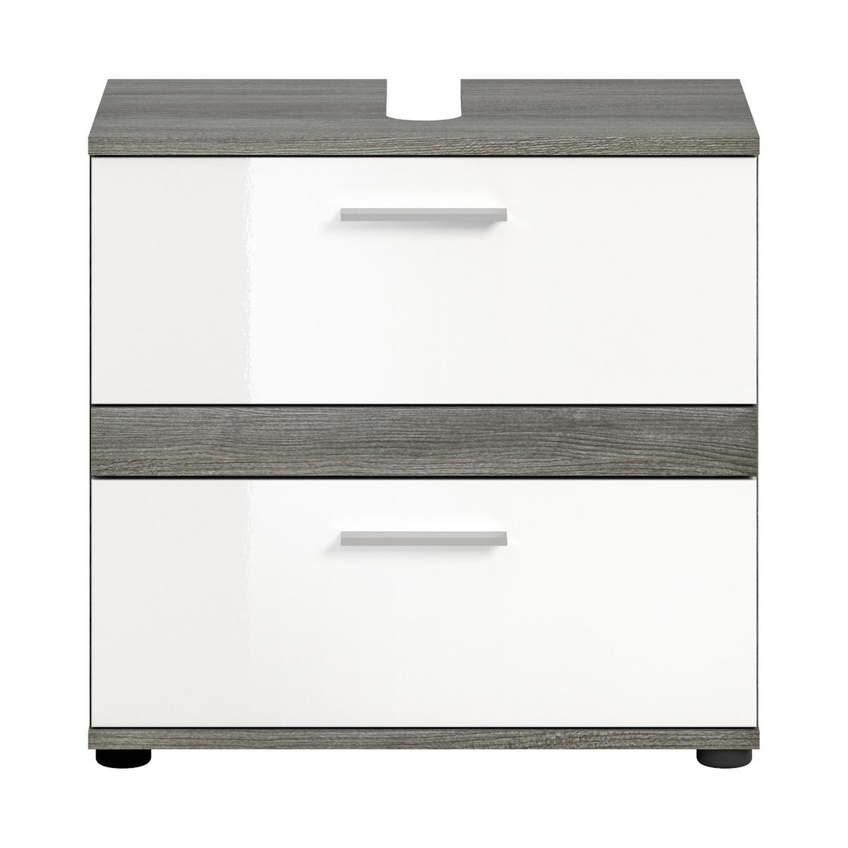 WASCHBECKENUNTERSCHRANK weiß Hochglanz, grau 60 cm, mit Schubkästen - Weiß Hochglanz/Schwarz, Holzwerkstoff/Kunststoff (60/57/34cm) - Inn.Furn