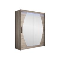 SCHWEBETÜRENSCHRANK Westa VIII, mit RGB LED Beleuchtung - Silberfarben/Trüffeleichefarben, Holzwerkstoff/Metall (150/200/58cm) - MIRJAN24