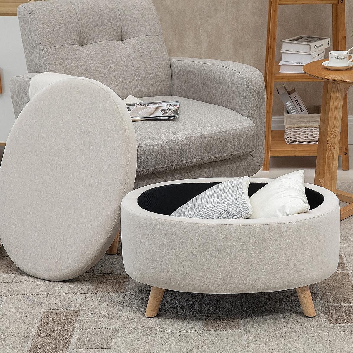 SITZBANK mit Stauraum, Oval Polsterbank mit Deckel, Bettbank mit Samtoptik Beige - Blau, Kunststoff (51.5/42/71cm) - HOMCOM