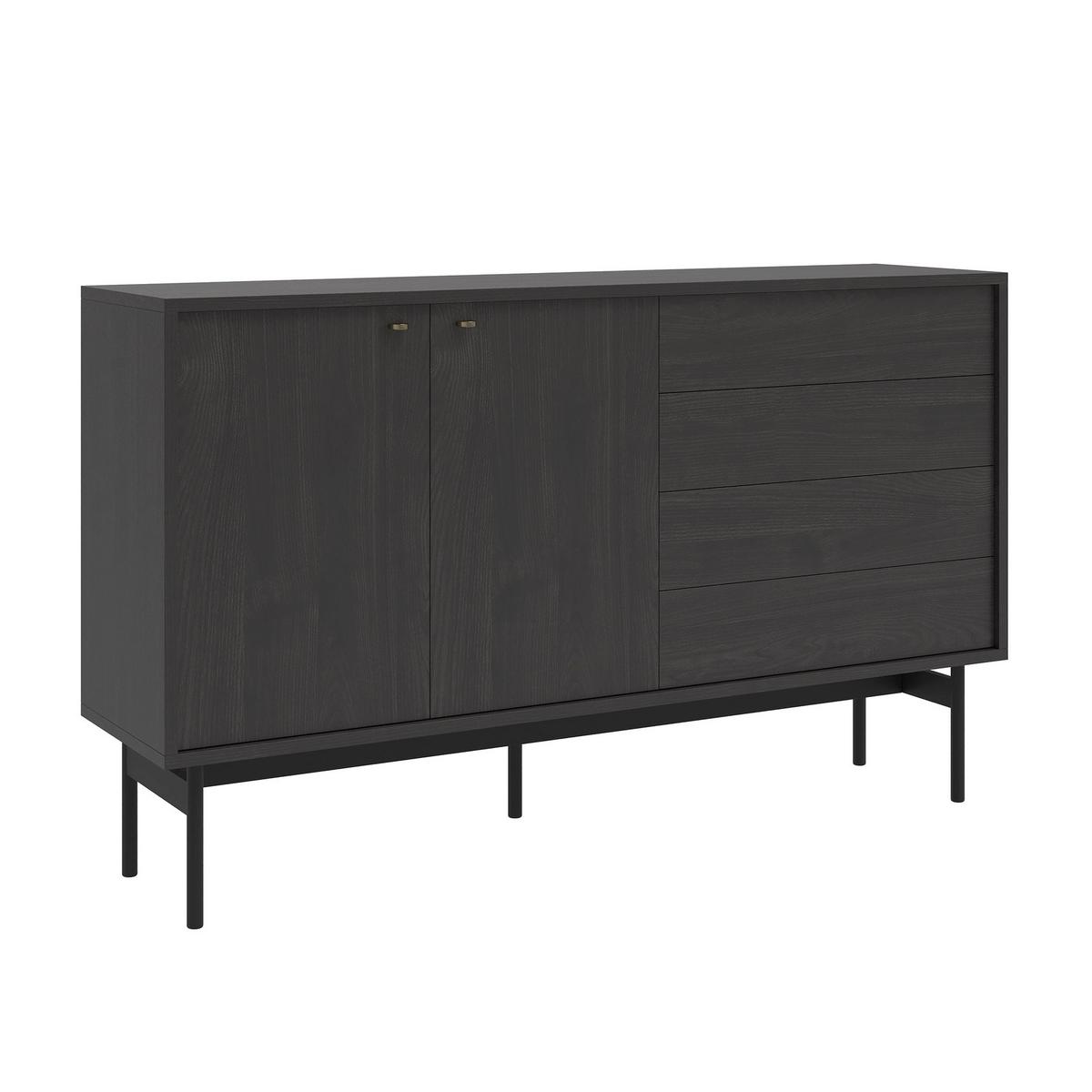 SIDEBOARD Olar II PORTLAND ESCHE SCHWARZ 154 CM - Goldfarben/Schwarz, Holzwerkstoff/Metall (154/92.5/38cm) - Selsey