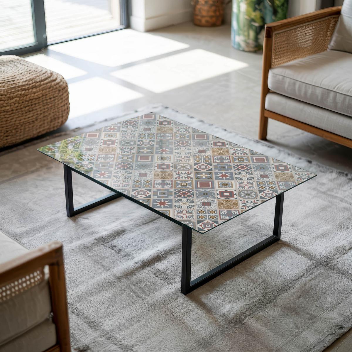 TISCHPLATTE 80x60 cm Mosaikmuster mit Ornamenten - Multicolor/Grau, Glas (0.4/80/60cm) - TULUP