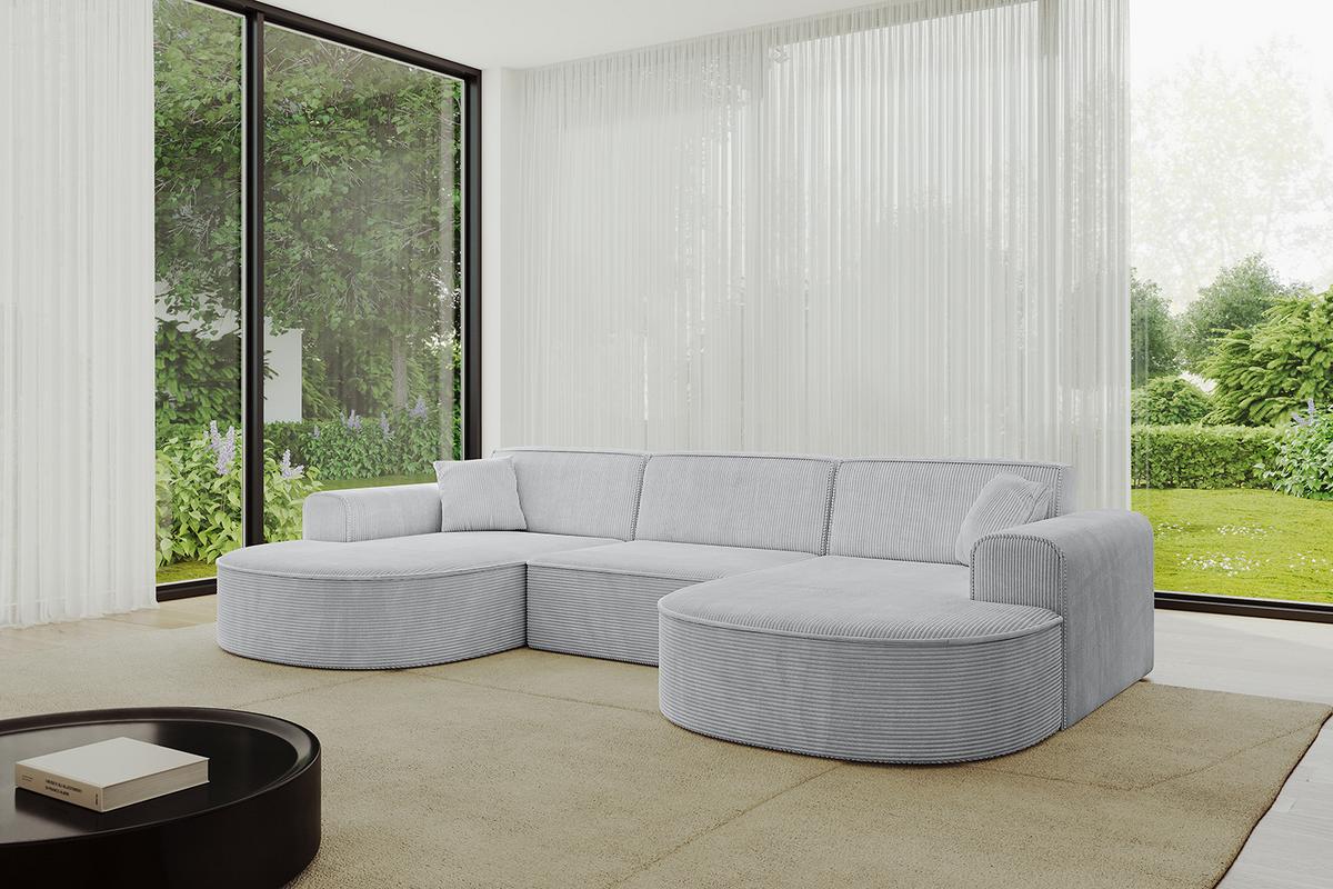 WOHNLANDSCHAFT MARI-U1 - 303x171x79 cm Grau Cord - Schwarz/Grau, Holzwerkstoff/Kunststoff (303/79/171cm) - ALTDECOR