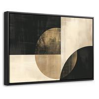 LEINWAND Bilder mit Rahmen - Abstrakt - Geometrische Formen - Schwarz - Gold - 30x20 - Ecru, Textil (30/20cm) - MuchoWow