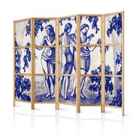 PARAVENT Japanischer 5-tlg 225x172 cm Drei Grazien - Blau, Holz/Textil (225/172/3cm) - Muralo