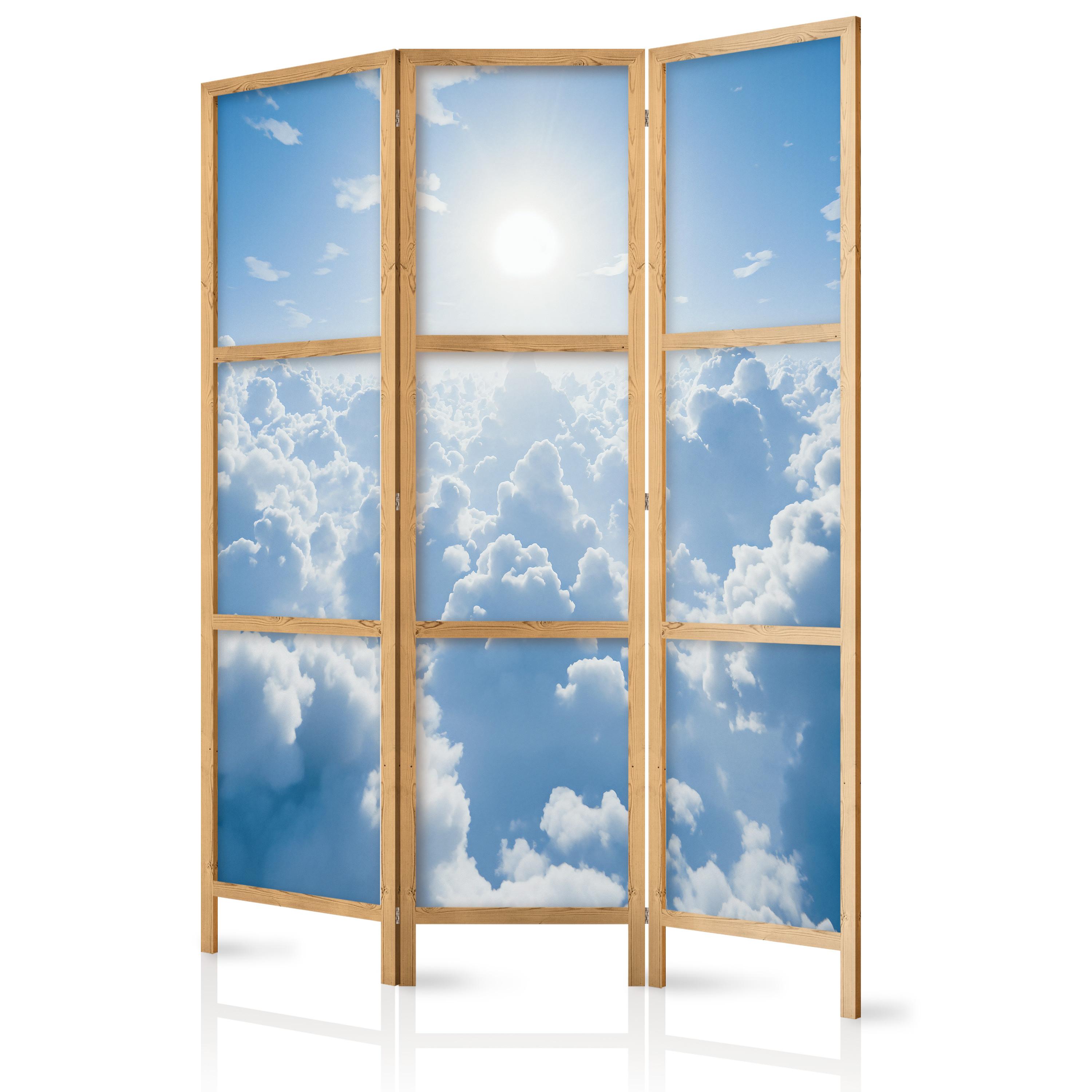 PARAVENT Japanischer 3-tlg 135x172 cm Wolken Und Sonne - Blau, Holz/Textil (135/172/3cm) - Muralo