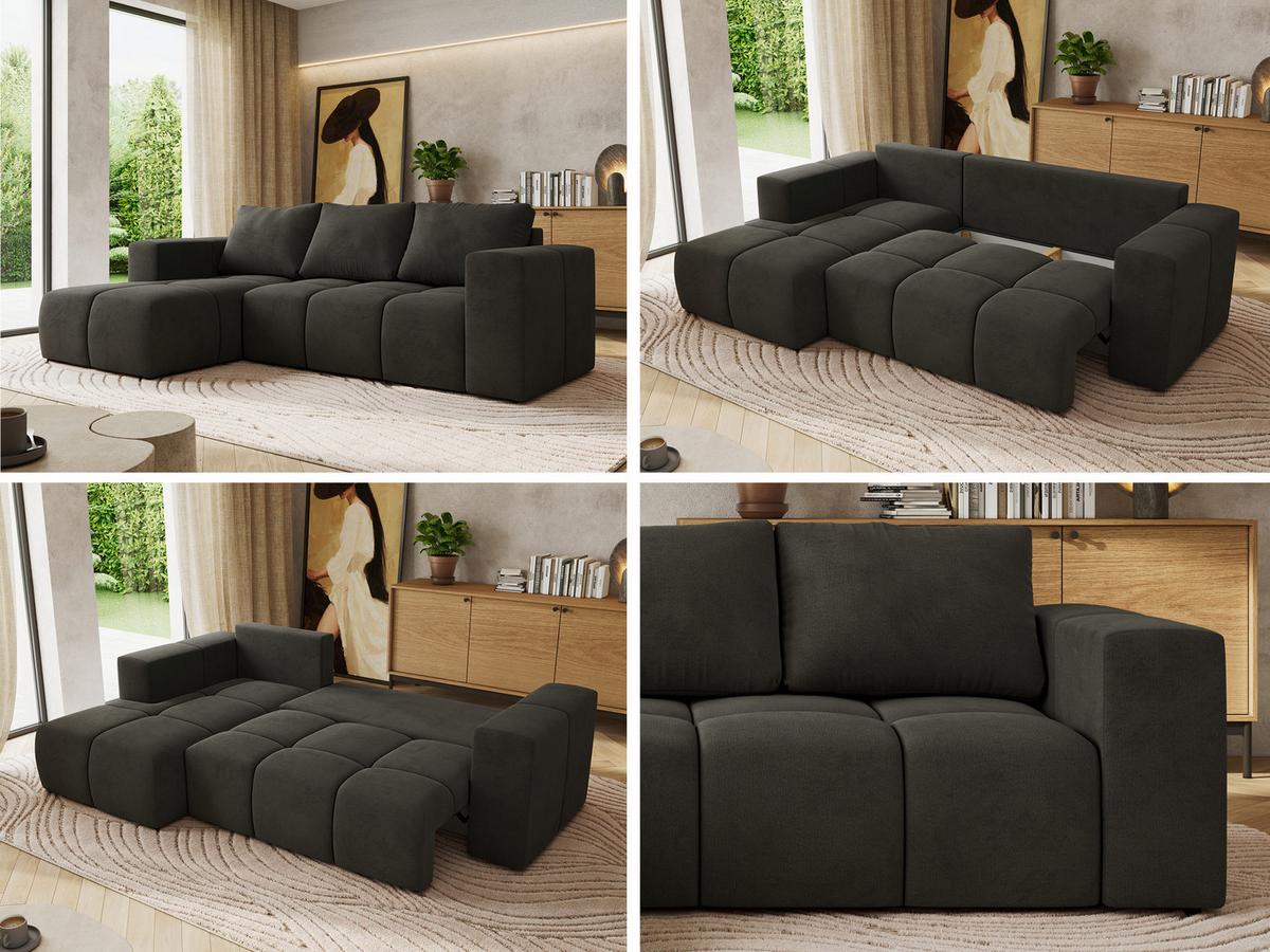 ECKSOFA MONIVA Dunkelgrau Velvet - Links - Dunkelgrau/Schwarz, Kunststoff/Textil (164/266cm) - MKS