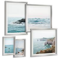 BILDER SET 5er Set - 50x50 cm & 20x30 cm & 40x60 cm Silberner Rahmen - Küstenlandschaftsblick - Silberfarben, Kunststoff (40/60cm) - TULUP