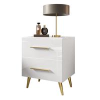 NACHTTISCH AURA LUX mit Hochglanzplatte auf Beinen – Beinfarbe: Gold - Goldfarben/Weiß, Holzwerkstoff (45/55/39cm) - Lookway
