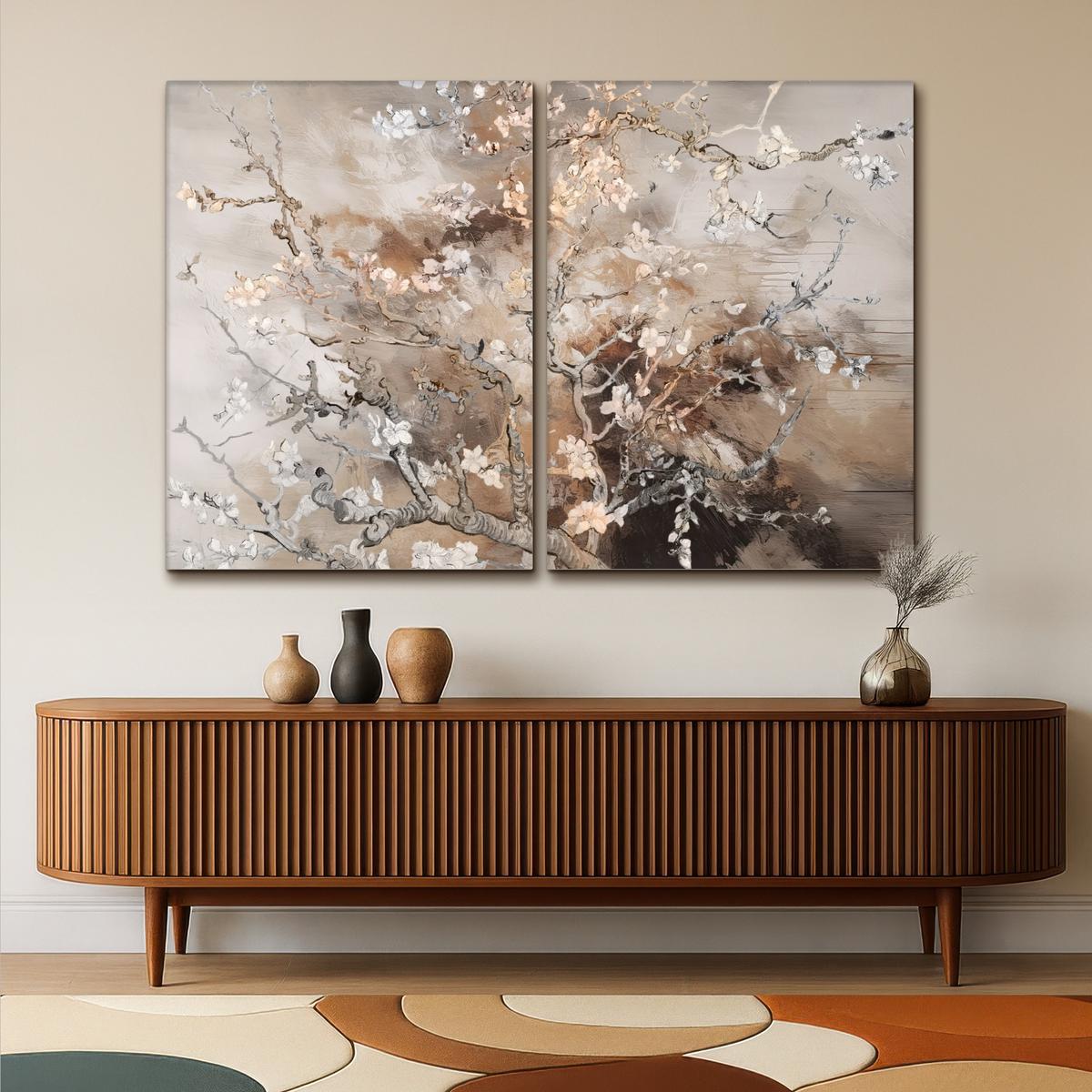 LEINWANDBILD 2er Set Mandelblüte - Abstrakt - Beige 180x120 cm - Beige, Textil (180/120cm) - MuchoWow