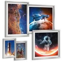 BILDER SET 5er Set - 50x50 cm & 20x30 cm & 40x60 cm Silberner Rahmen - Farbenfrohes abstraktes Porträt - Silberfarben, Kunststoff (40/60cm) - TULUP