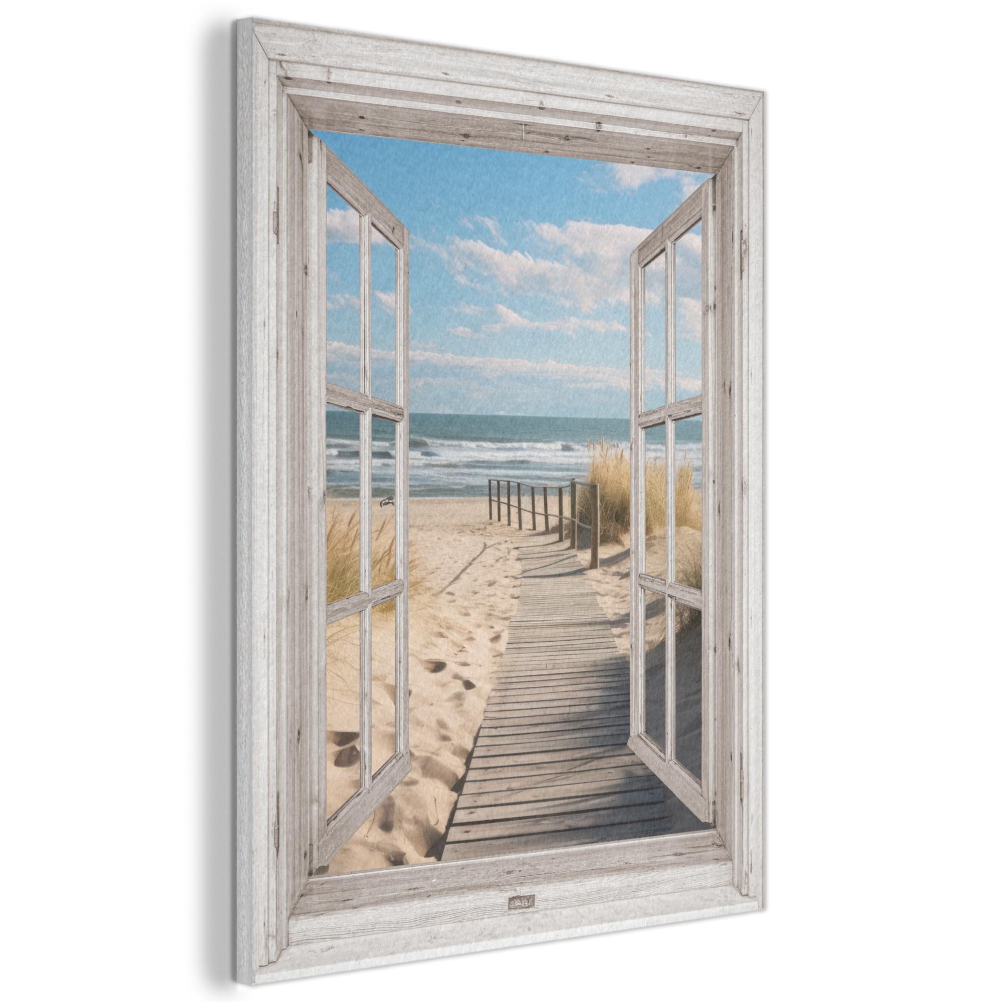 AKUSTIKBILD Fenster - Meer - Küste - Natur - Ausblick - Strand - Wattenmeer Wanddeko 70x100 cm - Beige, Kunststoff (70/100/0.9cm) - MuchoWow