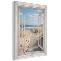 AKUSTIKBILD Fenster - Meer - Küste - Natur - Ausblick - Strand - Wattenmeer Kunstdruck Schlafzimmer 50x70 cm - Beige, Kunststoff (50/70/0.9cm) - MuchoWow