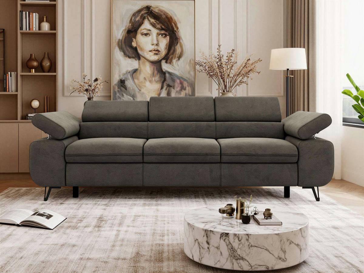 3-SITZER SOFA PETER - Dunkelgrau Velvet - Dunkelgrau/Schwarz, Textil/Metall (262/76/99cm) - MKS