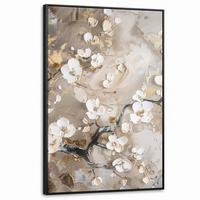 LEINWAND Bilder mit Rahmen - Blumen - Weiß - Gold - Beige - Luxus - 90x140 - Greige, Textil (90/140cm) - MuchoWow