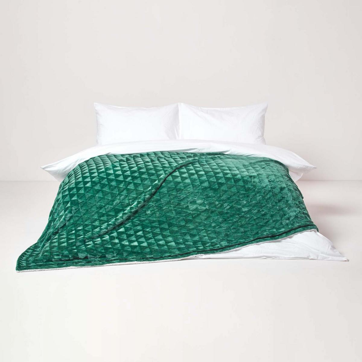 KUSCHELDECKE Sherpa 160/200 cm, Samtdecke mit Dreieckmuster - Grün, Textil (160/200cm) - Homescapes