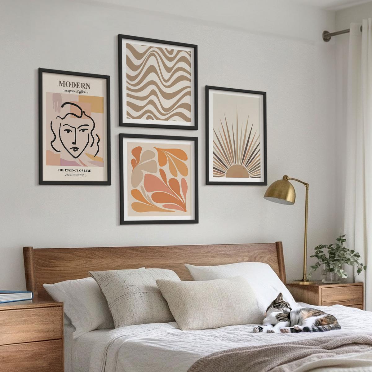 BILDER SET 4er Set - 50x50 cm & 40x60 cm Schwarzer Rahmen - Sonnen-Boho-Pastelltönen - Schwarz, Kunststoff (50/50cm) - TULUP