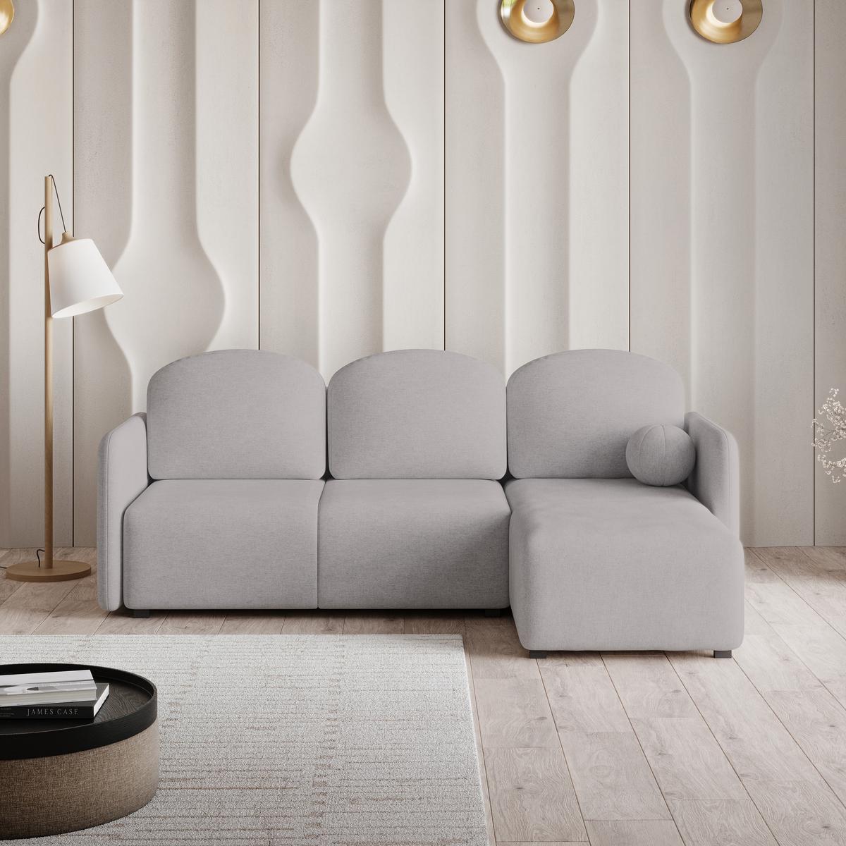 ECKSOFA SUVINO Hellgrau Geflochtener Stoff mit Schlaffunktion - Hellgrau, Holz (230/143cm) - MASSENO